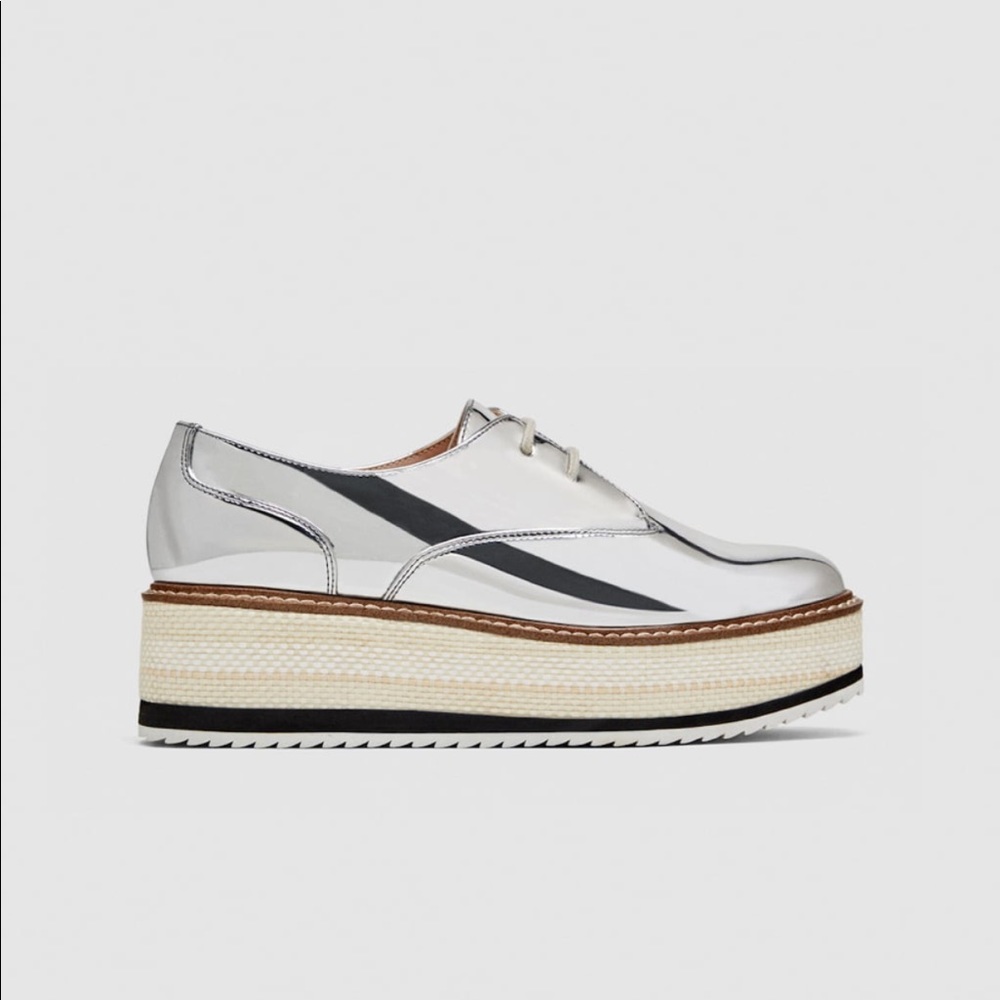 Zara Silver platform derby shoes
